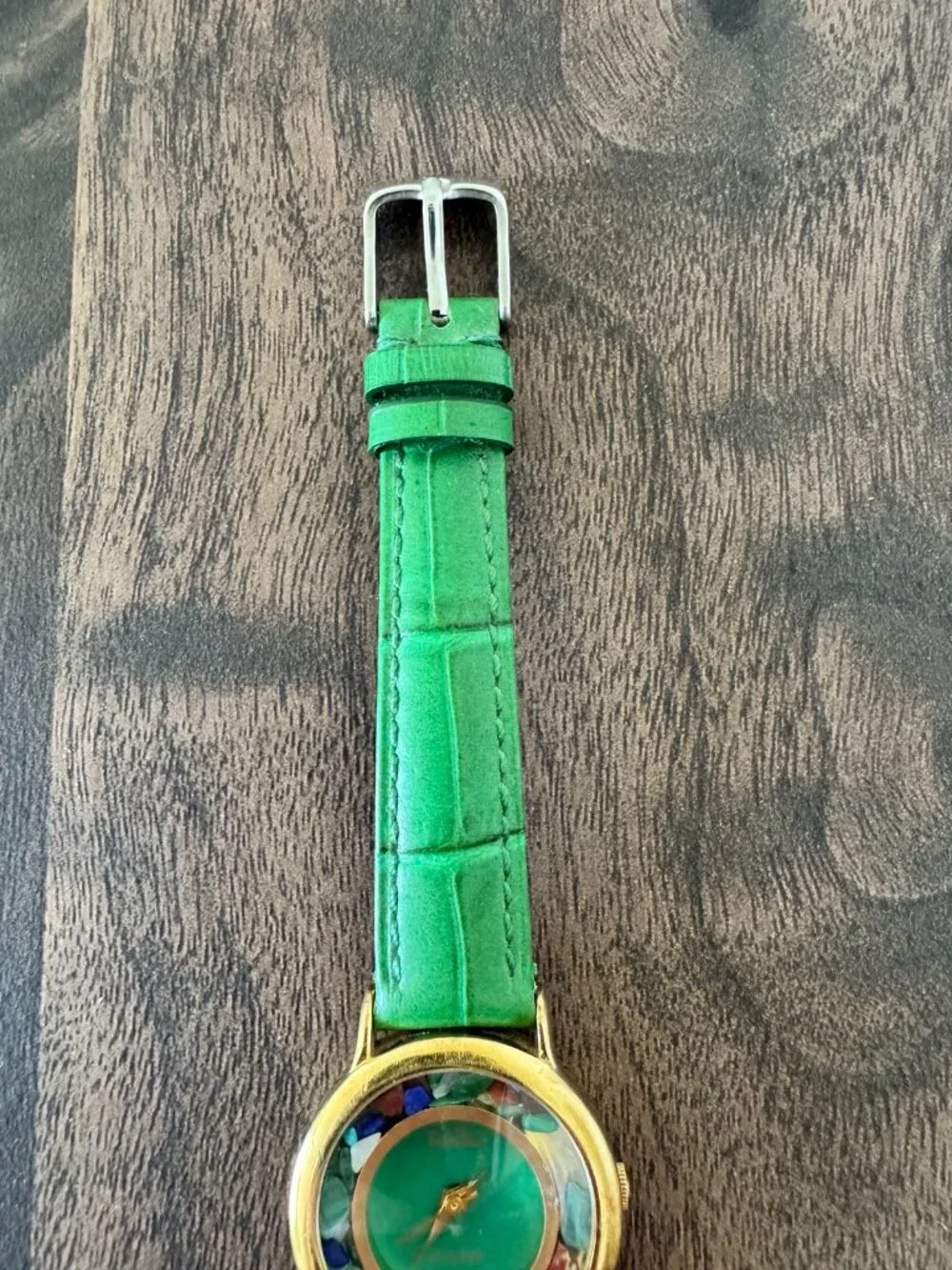 Dom Baiz Analog Quartz Watch | Green Genuine Leather Band | Decorative Stones
